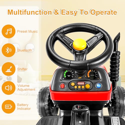 ARBELI 12V 7AH Ride on Tractor w/Tiltable Trailer & Remote Control, 2x45W Motors, Bluetooth, Music, Shifter, Electric Car for Kids Ages 2-5, Red - Thumbnail 6