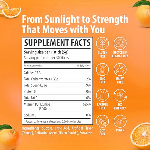 Image of Sainebio Nano Vitamin D3 | 30 Sachets, 600 IU High Absorption | Supports Immunity, Bone Strength, Mood & Vitality | Travel-Friendly Daily Supplement (30 Sachets, Tangy Orange)