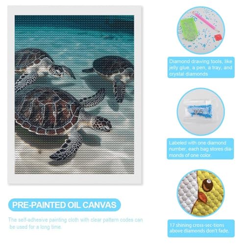 Kits d'art diamant adultes tortue de mer broderie strass rond canevas