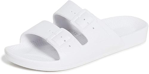 Freedom Moses Men's Moses Two Band Slides, White, 8-8.5 Medium US