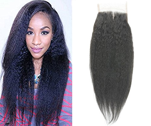 Sunwell Brazilian Virgin Human Hair Closure 3.5x4 Kinky Straight Human Hair Lace Closure with Baby Hair Bleached Knots Natural Color Middle Part 10"
