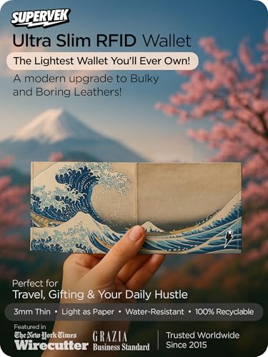 SUPERVEK The Great Wave off Kanagawa Stitched Paper Wallet - Vegan Thin Tear & Water-Resistant Slim Wallet for men - Mens Credit Card Holder Wallet Gifts - Bifold Wallets for Men - RFID — view 2
