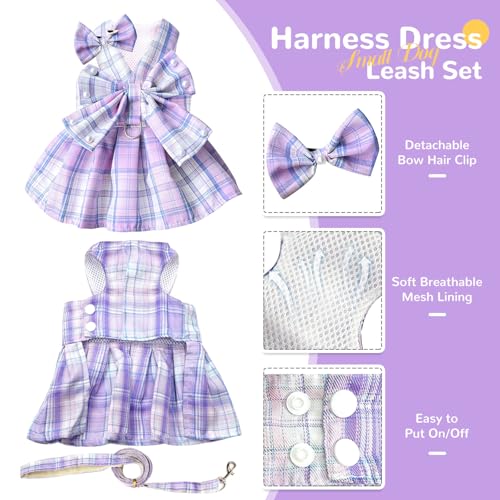 PETCARE Lindo vestido de cachorro roxo para meninas, roupas para cães pequenos, gatos, mulheres, xad