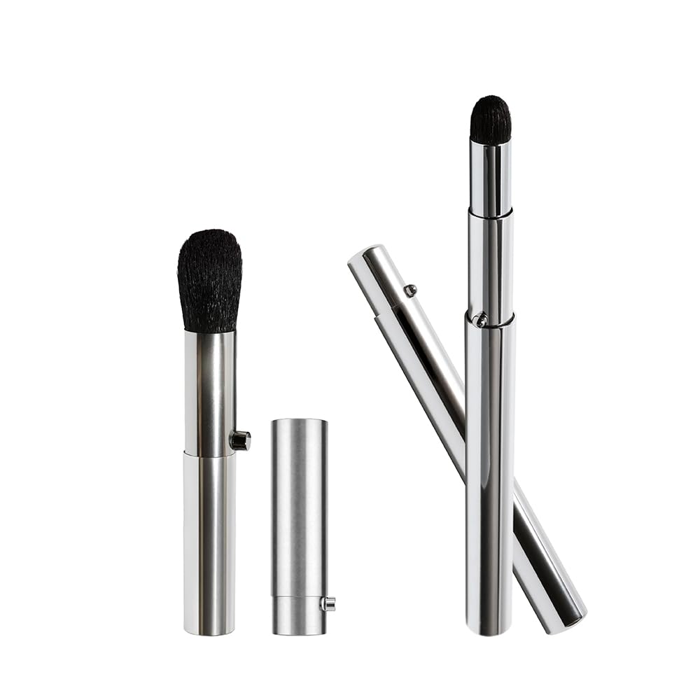 Hogundo Kumano Makeup Brush Set of 2, Rin Brush Concealer & Eye Shadow Brush + Portable Face Brush, 100% Goat Wool, Cap Included, Made in Japan, Premium Makeup Brush, Storage Pouch, OK for Make-up