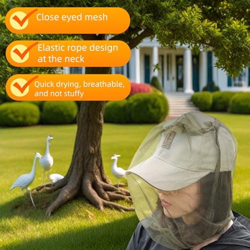 Red para Cabeza contra Mosquitos para Sombrero - Extra Grande y Malla Fina (620 agujeros por pulgada) - Cubierta Facial Anti-insectos para Camping, Senderismo, Pesca - Protección Ligera Reutilizable Verde Ejército miniatura 3