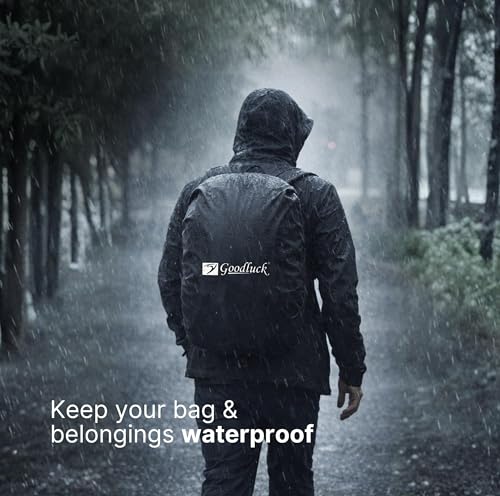 Image of Goodluck Waterproof Rain Cover for Backpack & School Bag | Dustproof & Tear Resistant Sack Cover | Elastic Fit Rain Protector for Travel, Trekking, Hiking & Daily Use All Bag Sizes | Waterproof Rain Cover