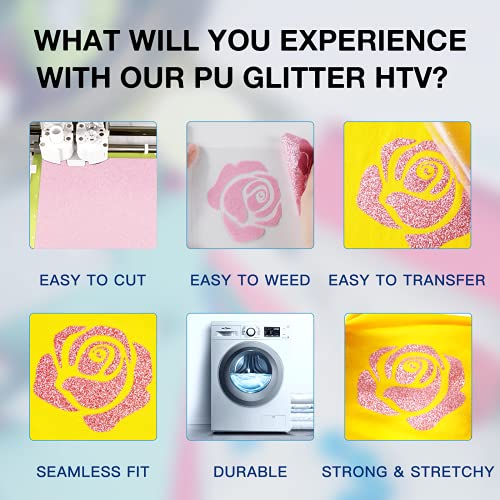 Image of HTVRONT Glitter HTV Heat Transfer Vinyl Roll - 10 inch x 8ft Pink Glitter HTV Vinyl for Shirts, Pink Glitter Iron on Vinyl for All Cutter Machine - Easy to Cut & Weed for Heat Vinyl Design