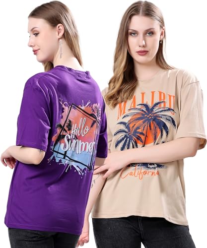 Image of London Hills Women's Cotton Blend Oversized Fit Oversized Tshirt || Oversized Tshirt- Pack of 2