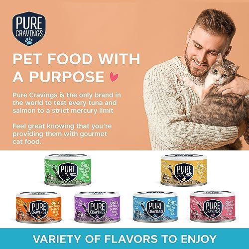 Image of Pure Cravings Wet Cat Food Canned Salmon Cutlets in Gravy, 100% Mercury-Tested, Moist Can Fish for Cats, Grain-Free, Protein, Non-GMO, Pack of 12