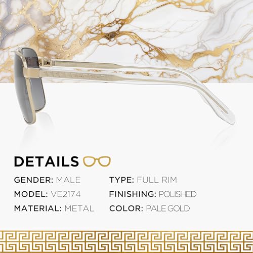 Versace VE2174 59mm Non-Polarized Square Sunglasses for Men – Pale Gold Metal Frame with Crystal Temples, 100% UV Protection, Lightweight & Comfortable Sunglasses, eShades Eyewear Kit Included2