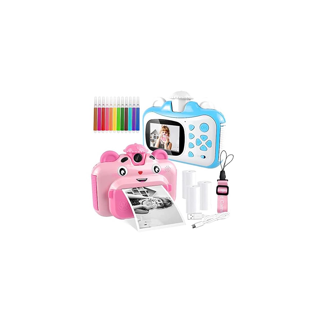 Mobile-Toys-Instant-Printing-Camera-for-Kids-with-Color-Pens-Kids-Selfie-Camera-Image-and-Video-Recorder-12MP-Photo-Shooting-180-Degree-Rotating-Feature-Gift-for-Ages-5-6-7-8-9-10-Blue