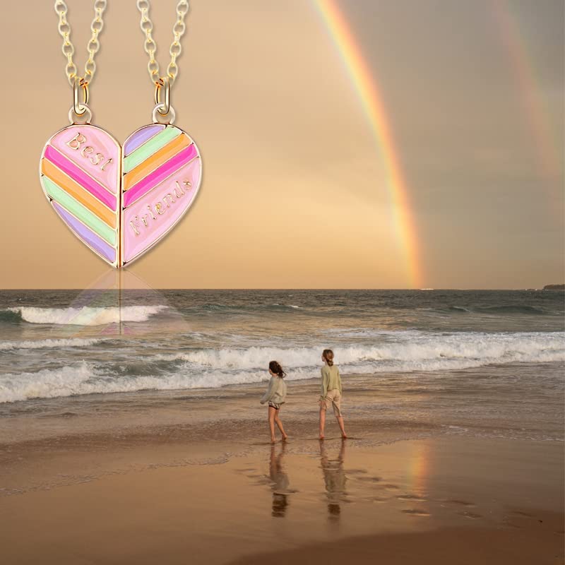 Kefley BFF Necklace for 2 Girls Heart Rainbow Friends Necklaces for Best Friend Birthday Christmas Gift for Bestie Matching Friendship Necklace for 2 Teen Girls3