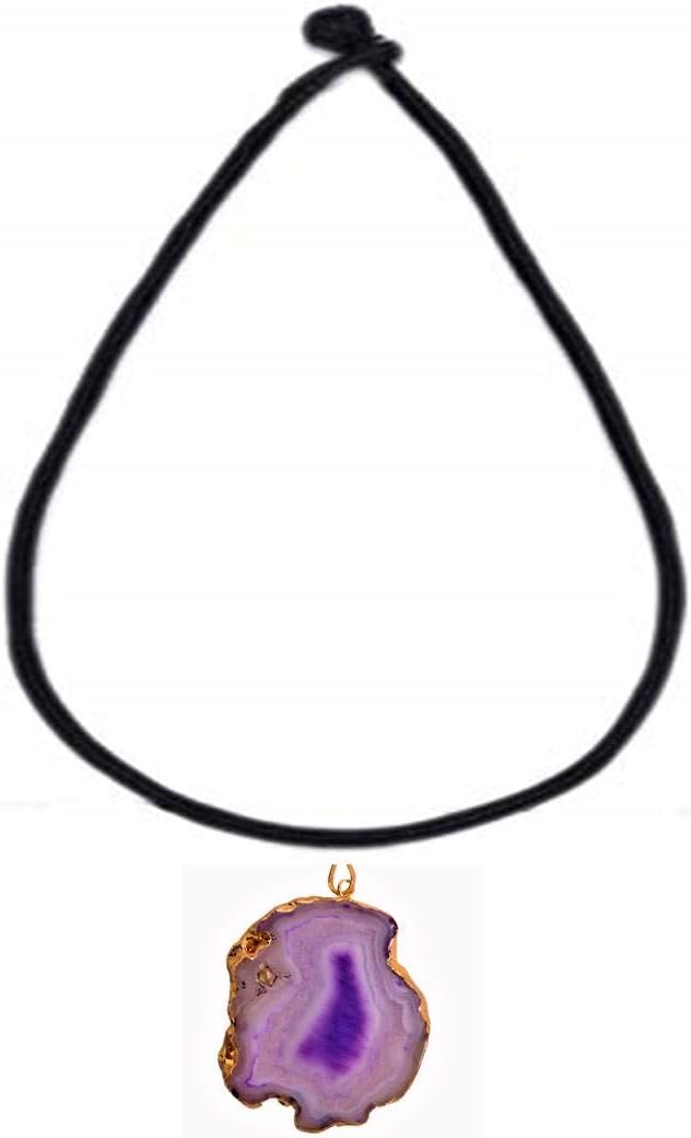 Purpledip Onyx Slice Pendant With Gold Plated Lining: Good Luck Healing Charm (11346)