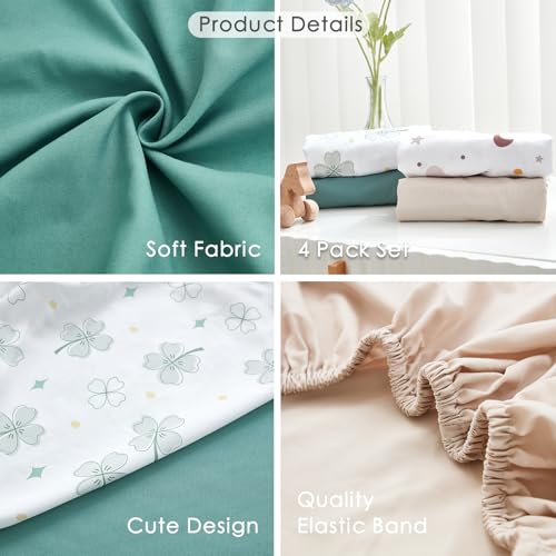 Image of 4 Pack Bassinet Sheets - 35 inchx20 inch Bedside Bassinet Sheets for Newton, Ezebaby, Angelbliss, AMKE(3 in 1) & Other Large Bedside Sleeper | Ultra Soft & Skin Friendly Bassinet Fitted Sheets for Boys Girls