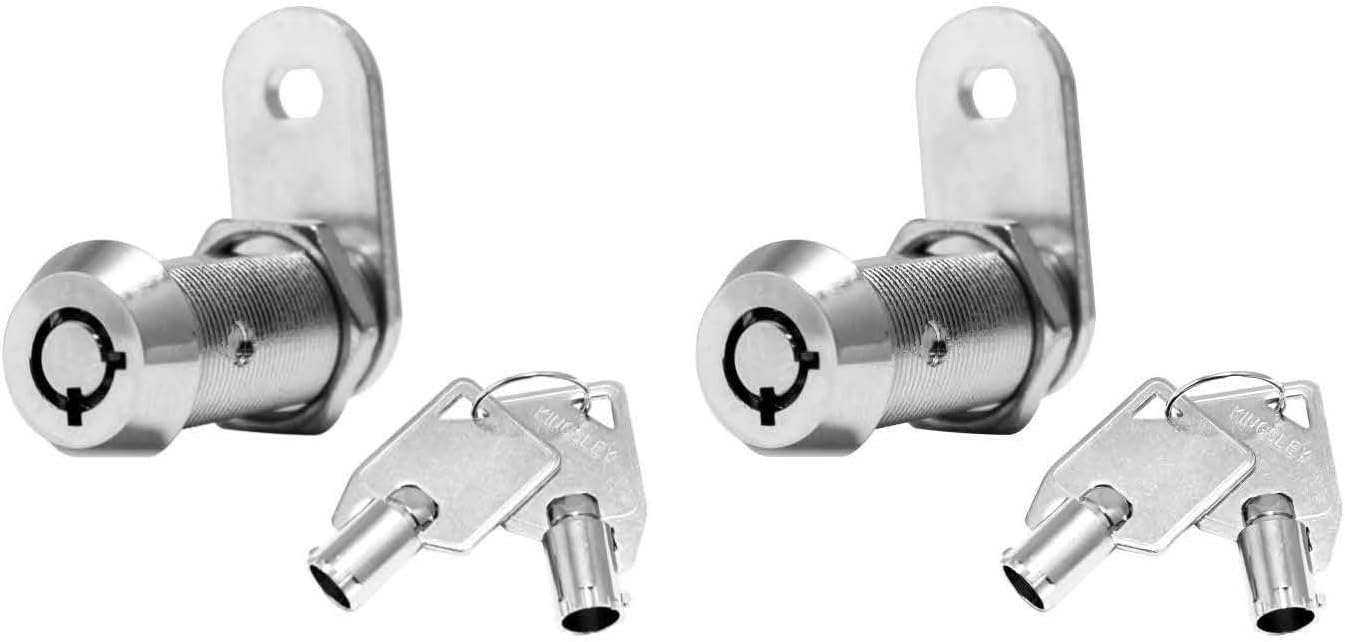 Kingsley Tubular Cam Lock with 1-1/8" Cylinder (2 PACK), Chrome Finish, Keyed Alike, RV/Camper/Cabinet/ATM/Vending/Tool Box/File Cabinet/Arcade Lock