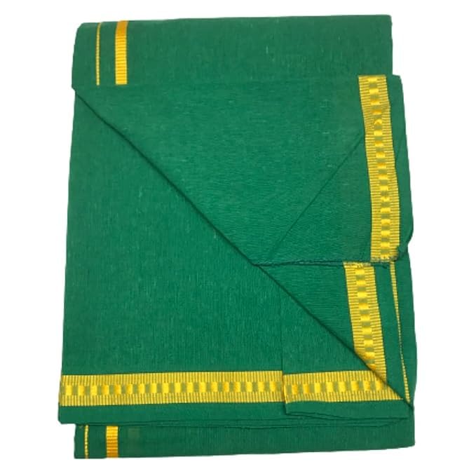 Kolakeer™ Men's Cotton Color Dhoti Set - 1.9 Mtrs Dhoti with 1.2 Mtrs Angavastram - Pentex Mundu Angavastram Set (Green)3