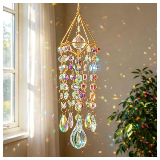 Crystal Suncatchers Hanging Wind Chime Style Garden Suncatcher Rainbow Maker Handmade Gold Plated Suncatcher