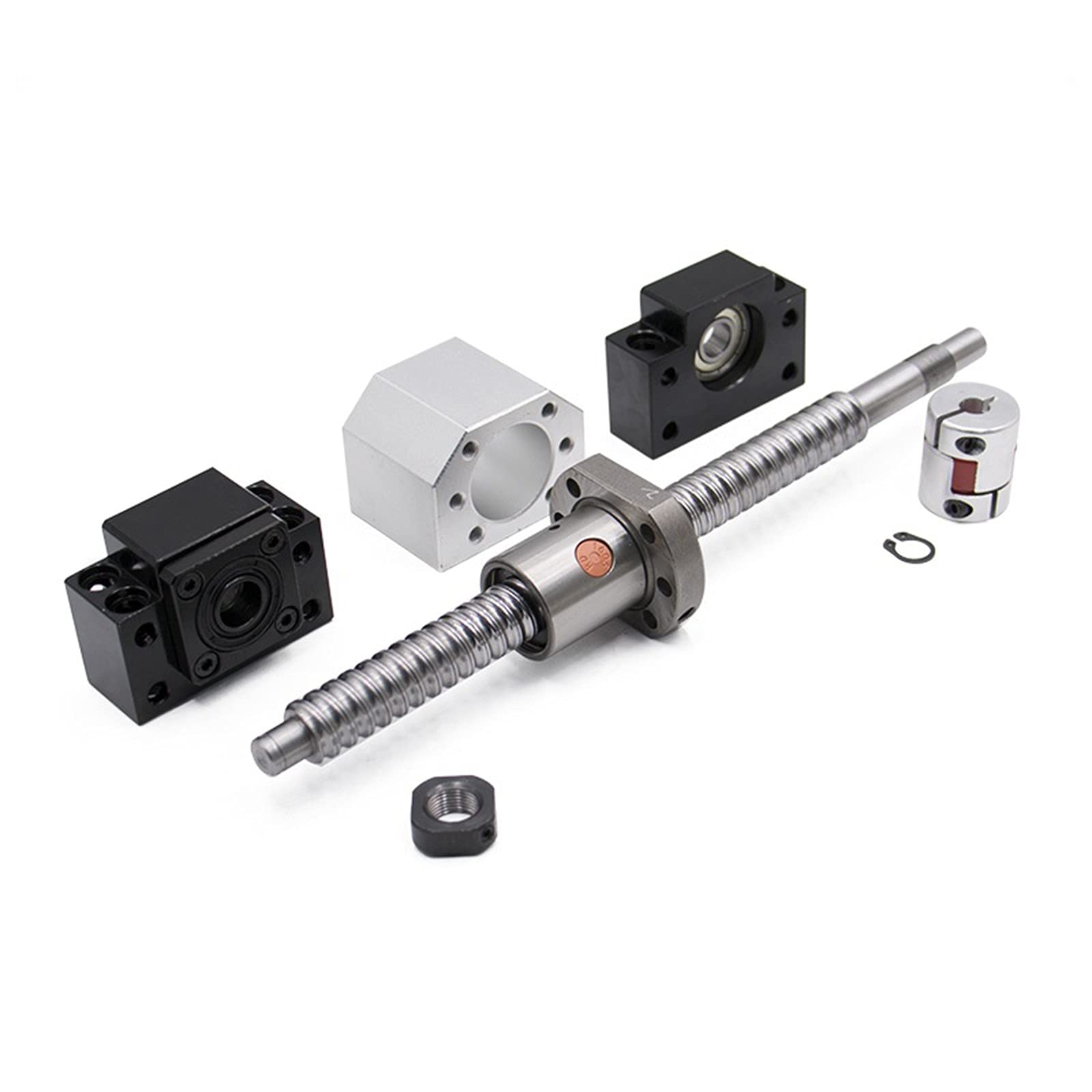 CHUANGNENG Ball Screw CNC Parts SFU1605 RM1605 16mm 1500mm With Metal Deflector Ball Screw Nut BK/BF12 End Supports Ball NUT HOUSINGS 1pcs Coupler With End Machining,Length Approx 59inch/1500mm - View #10