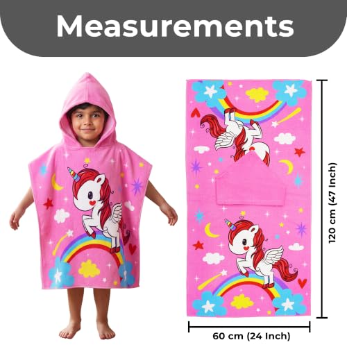 Image of Kids Poncho Towel 120x60 CM, Unicorn Rainbow, Bubblegum Pink