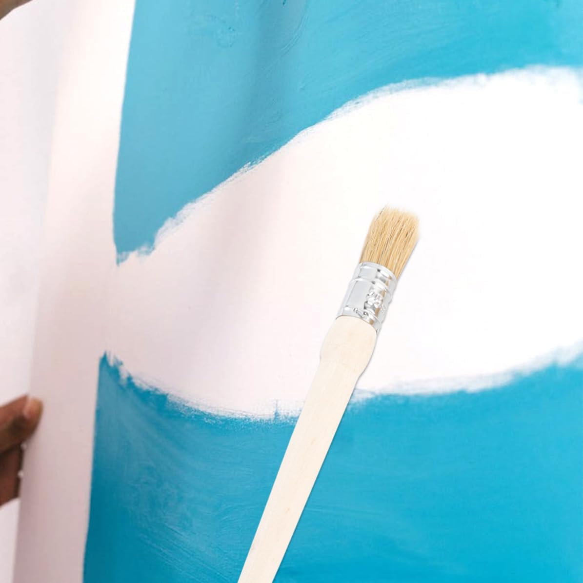 2pcs Professional Round Head Paint Brushes Long Wooden Handles for Furniture Restoration and Correction, for Painting Cabinets and Chairs in Craft and Work Projects