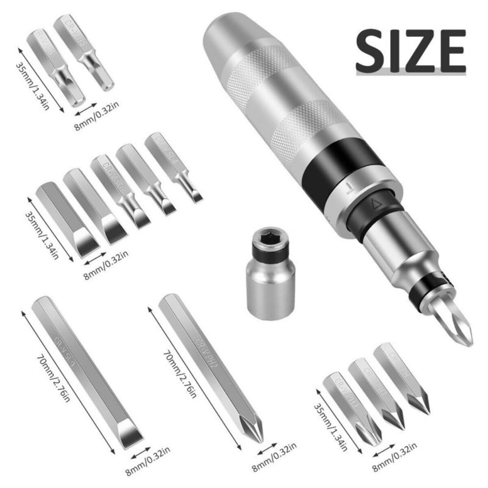 Set di punte per cacciavite a percussione 13 pezzi con testa staccabile antiscivolo manico regolabile resistente all'usura martello cacciavite impatto