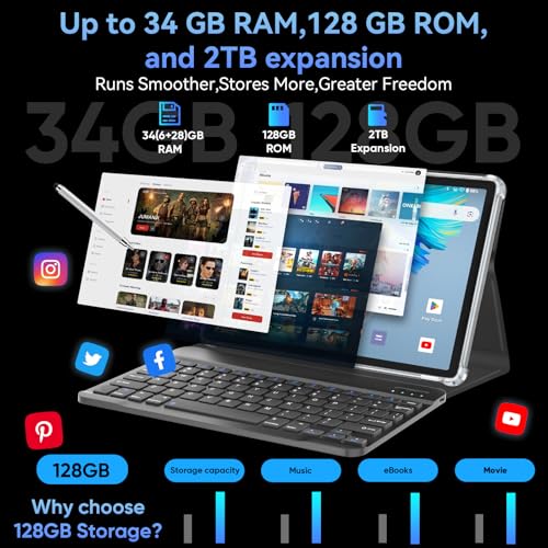 HNVHNV Android 16 Tablet 11 inch Tablets with Keyboard, 34GB+128GB+2TB Expand, 2.2 GHz Octa-Core, 90Hz IPS Display, Gemini AI, 8000mAh, WiFi 6, GPS, 2-in-1 Tablet with Case, Mouse, Stylus (Black) — view 3