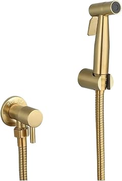 Stainless Steel Wall Mounted Gold Bidet Spray Set Bathroom with Shower Hose and Valve Shattaf Brushed