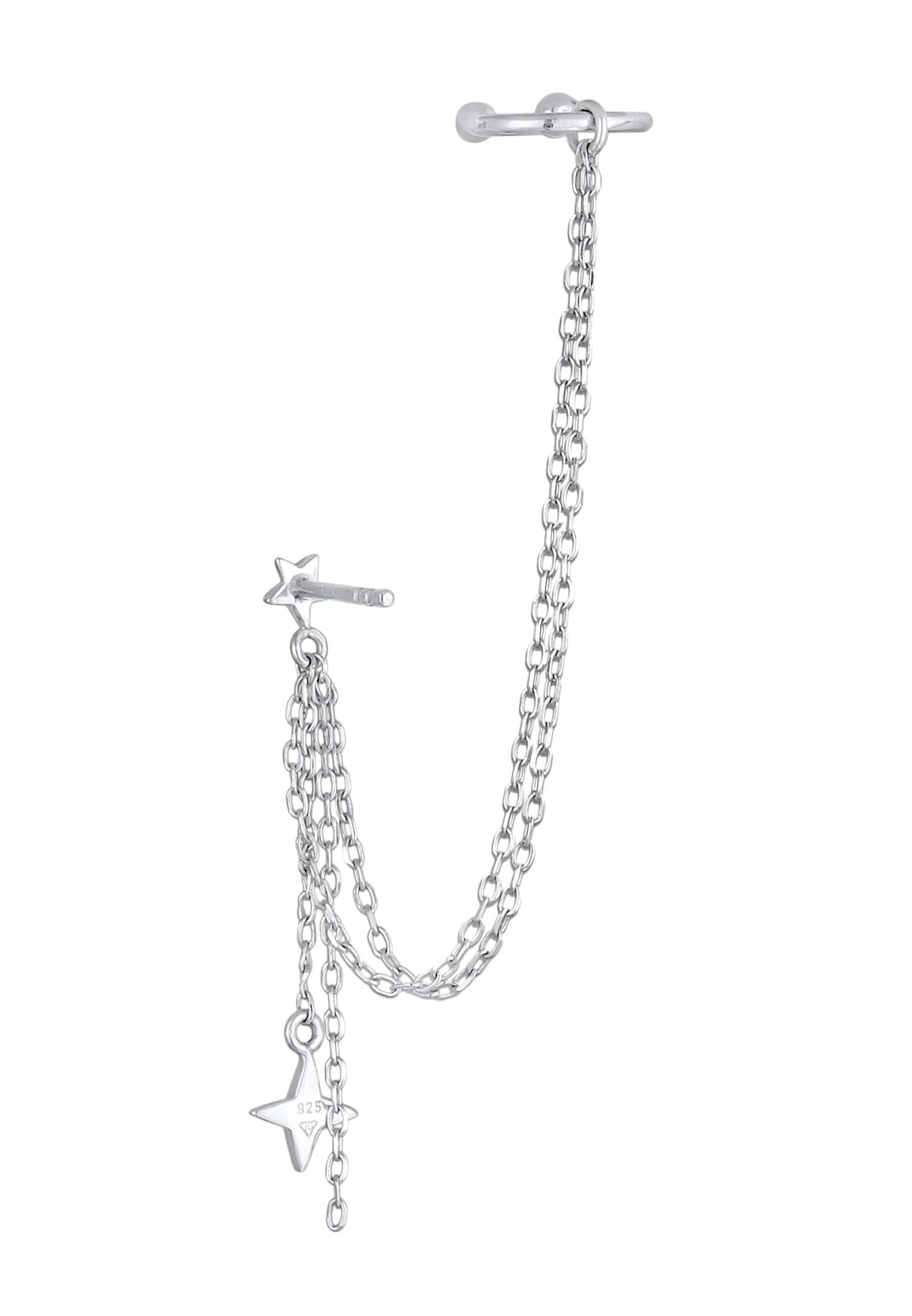 Elli Ohrringe Damen Earcuff Ohrklemme Stern Kette mit Kristall 925 Silber