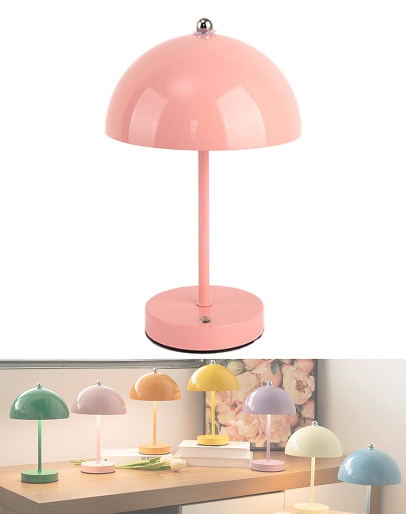 Pilz Tischleuchte Akku Dimmbare Tischlampe Rosa Touch Kabellos LED Mushroom Lamp USB Aufladbar Nachttischlampe Ohne Kabel 3000K-6000K Pilz Lampe Tragbare Tisch Lampe mit Batterie für Drinnen,Rosa Beleuchtung