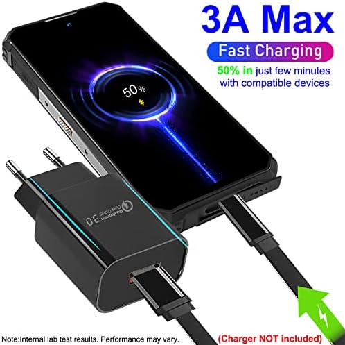 Type C Cable, Flat Design USB-C to USB-A Lead QC 3.0 3A Fast Charge Cord for Samsung S21 S20 S10 Note 20 10 | iPad Pro | Xiaomi Redmi Note 10 9T 9 9S 8T 8 POCO X3 Pro/NFC | Moto G10 G9 Plus G8 Power