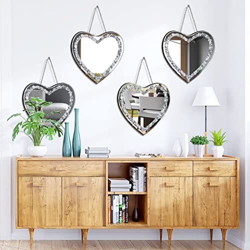 DMDFIRST Heart Shaped Silver Glass Mirror 2 Pack 12x12inch Crystal Crush Diamond Decor Chain Mirror for Wall Decoration - Image 6