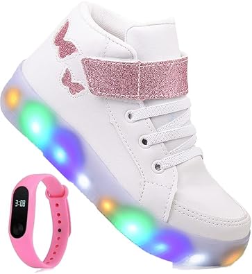 Tenis Infantil De Led Meninas Botinha Borboleta + Relogio
