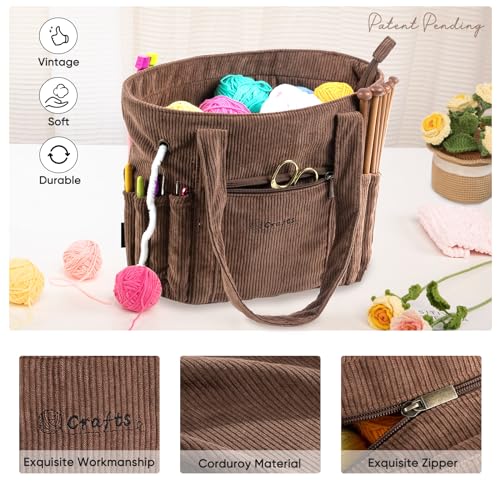 crochet bag and tote - corduroy yarn bag - yarn holder for crocheting - crochet storage bag for crochet hooks crochet accessories knitting bag for crochet lovers mother39s day gift