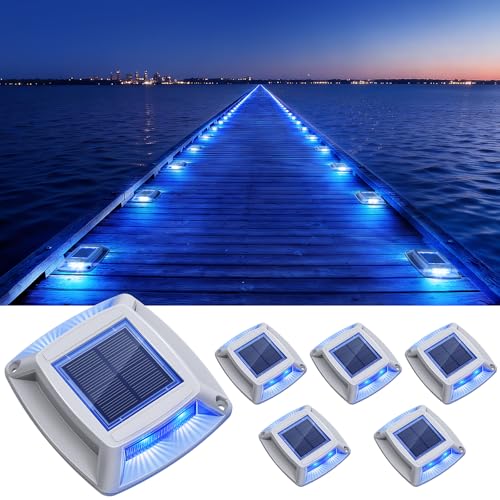Solar Dock Lights Outdoor 6 Pack IP68 Waterproof Driveway Deck Light Blue