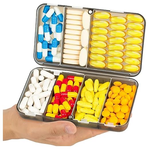 Yaklim Magnetic Travel Pill Organizer, 7 Compartments Portable Pill Box, Large Vitamin Organizer with Labels, Daily Pill Case Medicine Organizer, Big Supplement Organizer Magnet Pill Container Grey