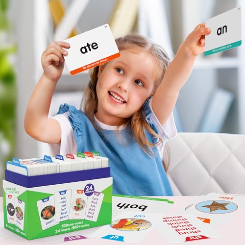 BenBen Sight Words & Phonics Flash Cards, 500 Sight Words & 800+ Words, Learn to Read CVC, Blends, Long Vowels, Dolch & Fry High Frequency Words for Pre-k Kindergarten 1st 2nd 3rd Grade Kids Ages 3-9 - Image 2