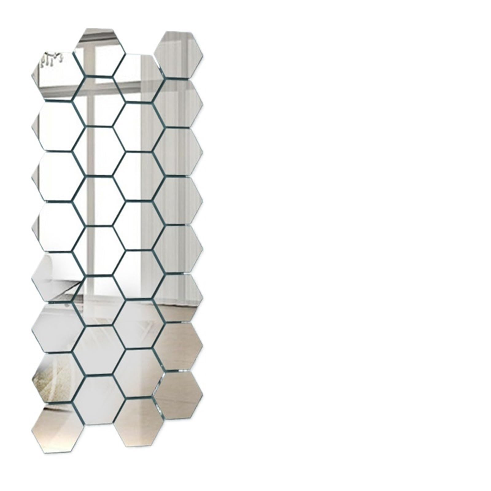 Hexagonal Mirror Wall Sticker 60/6pcs Hexagon Mirror Wall Stickers Self Adhesive Removable Wall Sticker Gold Silver Mosaic Tiles Decals Bedroom Home Decor(Silver- S,60PCS)