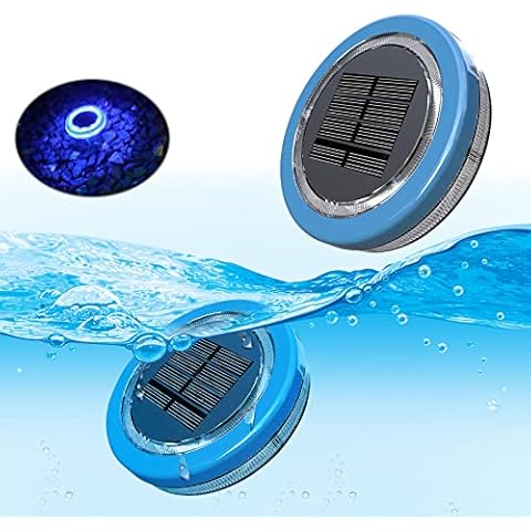 FVTLED Floating Pool Lights, Solar Pool Lights with 1800mAh Lighting 2-3 Nights, IP68 Waterproof Pool Lights That Float for Swimming Pool, Pond, Lawn or Disco Pool Party Decoration, 4.5", 1pcs, Blue Cover