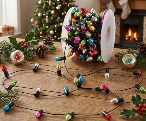 BILIJIN Mini Christmas Light Strings Decorations, Fake Dollhouse Light Stickers for Craft, Tiny Christmas Dollhouse Accessories, Birthday Party Supplies, Room Decor, Gift, Home Decor, 5M, 6 Color