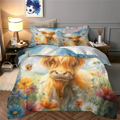 Housse de Couette Vache des Highlands Parure de Lit 2 Personnes 3D