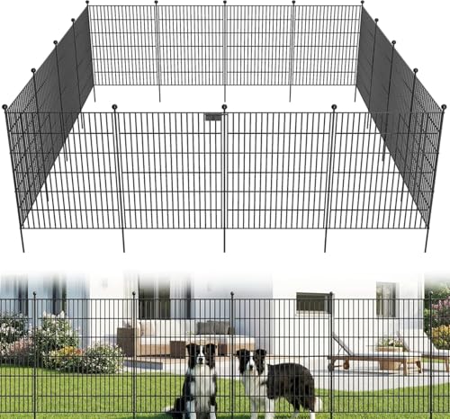 Image of Toolterritary 10 Panels No Dig Garden Fence with Gate, 40 in(H) X 24.2 ft(L) Metal Fence Panels, Thickened Rustproof Garden Fencing, Animal Barrier Fence for for Dogs, Rabbits, Landscape, Patio