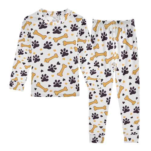 ALAZA Dog Print Bone Black Footprint Pajamas Long Sleeve Sleepwear 2-Piece Pajama Set