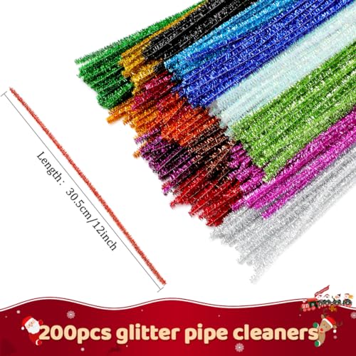 Image of Praisebank Glitter Pipe Cleaners for Crafts, 200pcs, Chenille Stems for DIY Projecets, Arts & Crafts Supplies for Festival Party Decorations