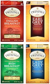Twinings Variety Pack English Breakfast, Earl Grey, Irish Breakfast, Lady Grey, Caffeinated Black Tea Bags, 20 Count (Pack of 4)