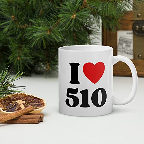 I Love 510 Coffee Mug Oakland CA Area Code Red Heart