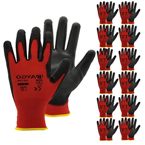 Safety Work Gloves PU Coated-12 Pairs,KAYGO KG11PB, Seamless Knit Glove with Polyurethane Coated