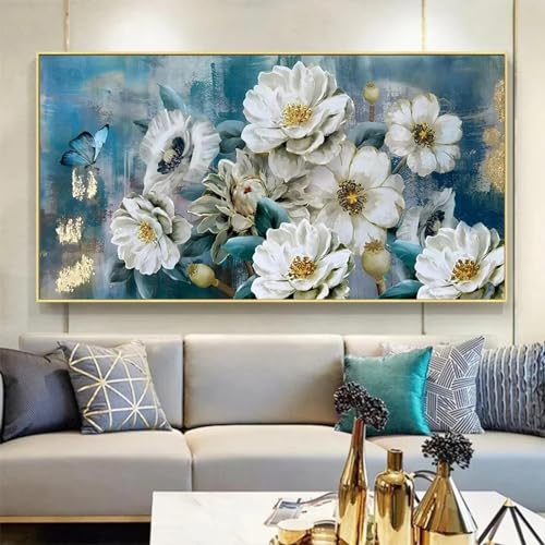 Affiches et impressions murales bleues blanches grand format 50x100 avec cadre