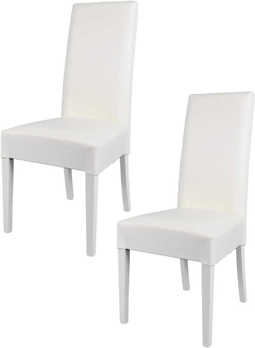 Tommychairs - Set of 2 chairs LUISA suitable for kitchen, dining room and restaurant, structure in wood of beech painted white and an upholstered seat covered in artificial leather colour white