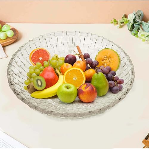 Image of Pure Source India Glass Floral Fruit Bowl for Dining Table Decoration, Home Decor & Gifting Purpose- 1 Piece, Transparent, 10 Inch