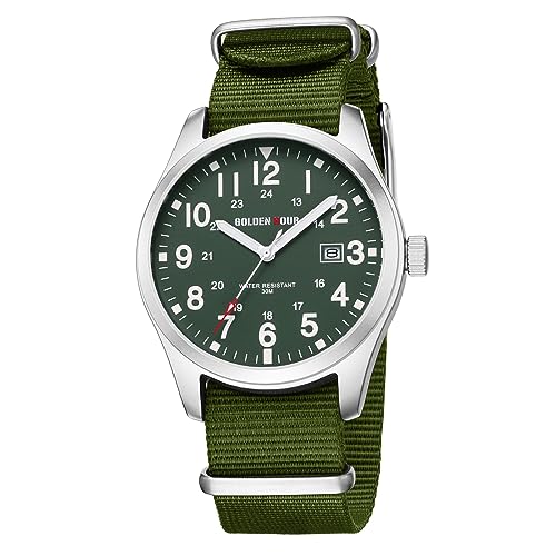 GOLDEN HOUR Uhren Herren aus Nylon mit durchgehendem Armband und Militärzeit, leicht ablesbares Zifferblatt, leuchtende Zeiger, 12/24-Stunden-Anzeige, Datumsanzeige wasserdichte Sport-Digitaluhren